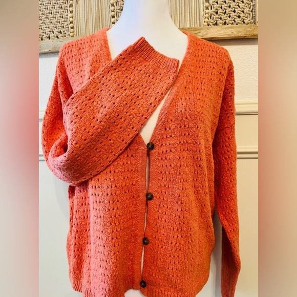 NEW MADEWELL - Open-Stitch Cardigan Sweater in Rust - Picture 6 of 10